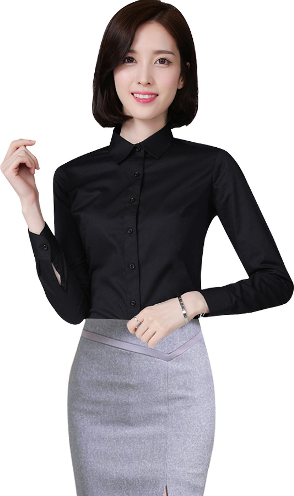 Áo sơ mi nữ trơn - màu đen