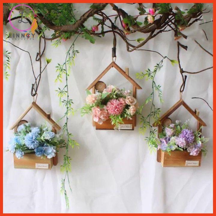 Giỏ hoa lục treo tường hình ngôi nhà trang trí nhà cửa, cửa hàng, văn phòng, lớp học