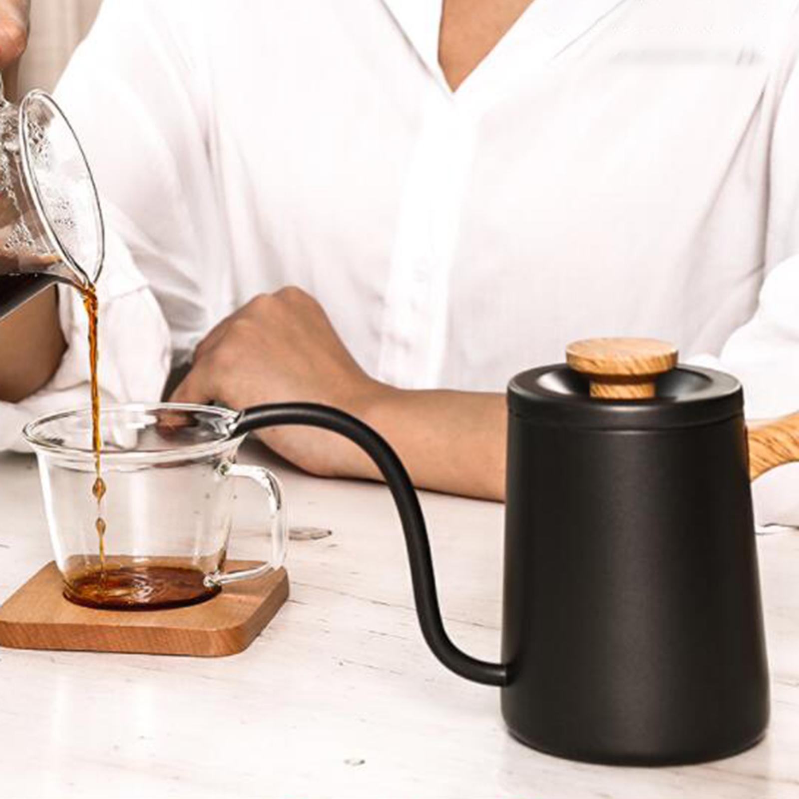 Drip Coffee Pot 600ml Kettle Wood Handle Narrow for Coffee Maker Black