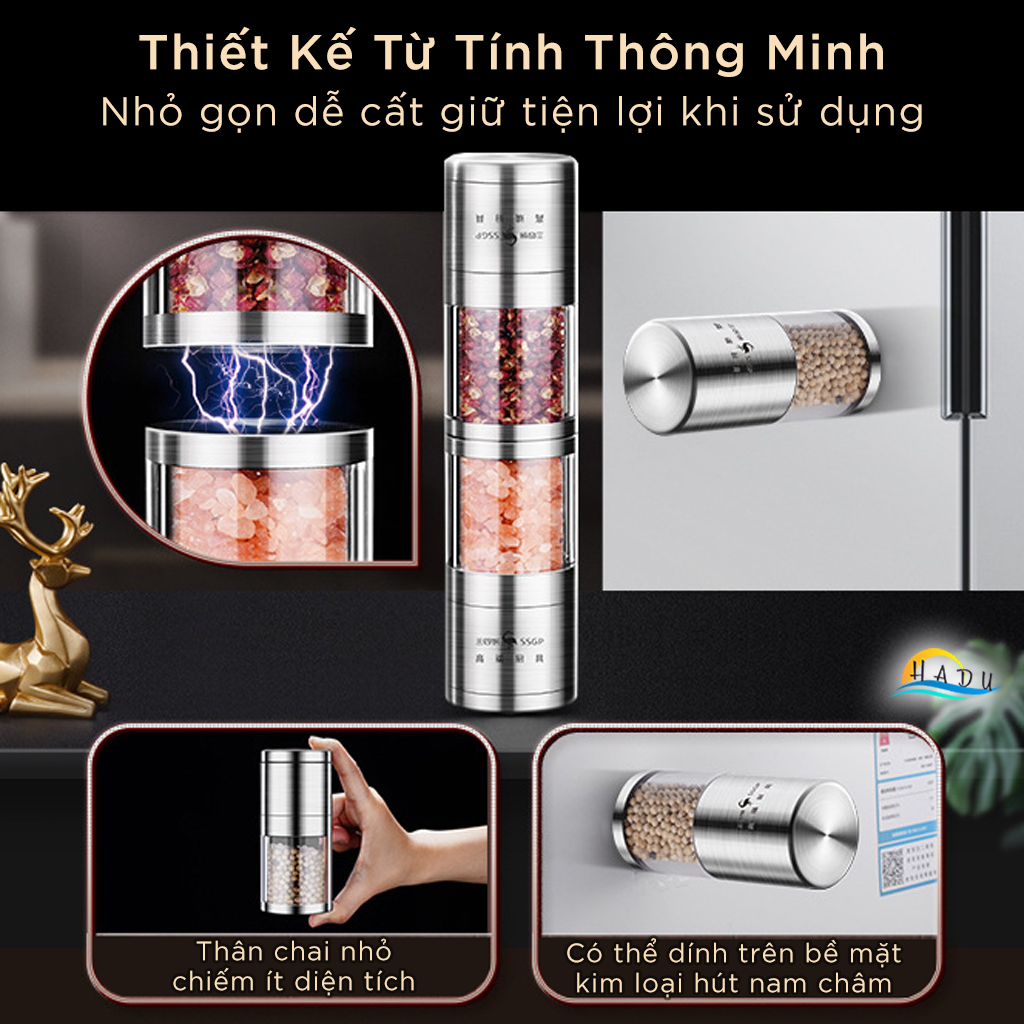 Xay Tiêu Cầm Tay Inox Kiểu Nhật Bản Hút Nam Châm Thông Minh Cao Cấp Đạt Chất Lượng LFGB Đức SSGP