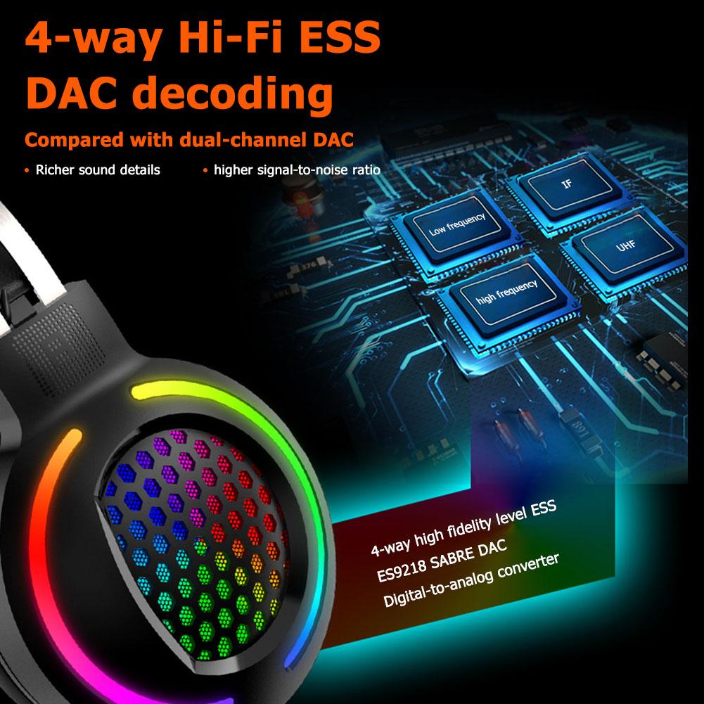 Hollow RGB Gaming Headset Wired Computer Headset Heavy Bass 7.1 Usb Headset With Microphone