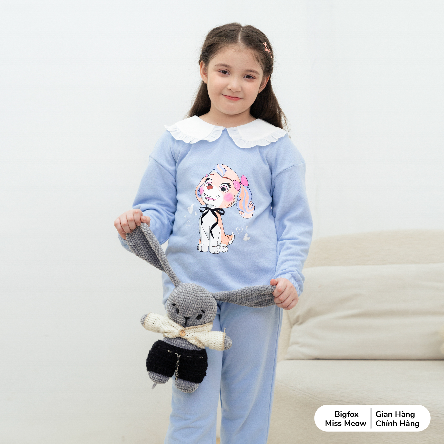 Bộ nỉ bé gái BIGFOX MISS MEOW size đại, quần áo dài tay thu đông cho trẻ em style Hàn Quốc cỡ 3,7,11 tuổi 20kg 40kg 1968