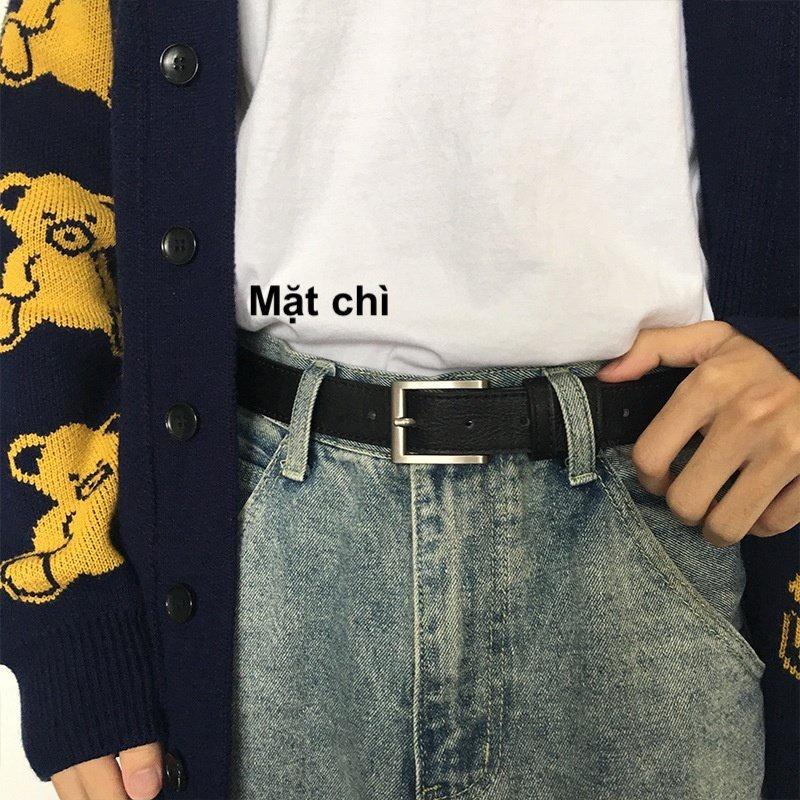 Thắt lưng nam nữ Hàn Quốc đơn giản mặt vuông BUCKLE Unisex da đẹp Dây nịt lưng thời trang Hàn Quốc bản 2.8cm Da Sần Cam