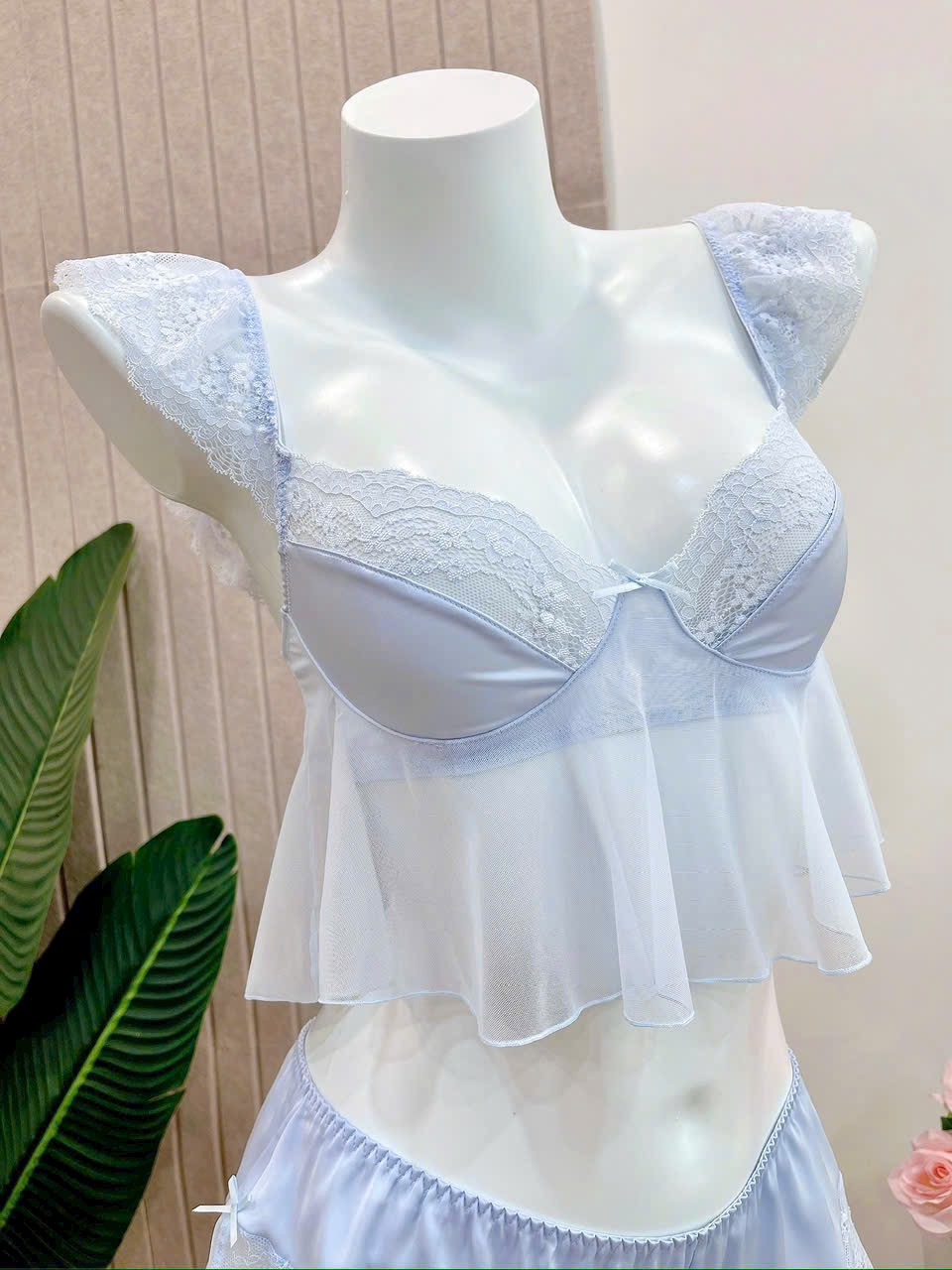 Bộ Đồ Ngủ B567 Lụa Quảng Châu Viền Ren Lưới Cao Cấp Sexy