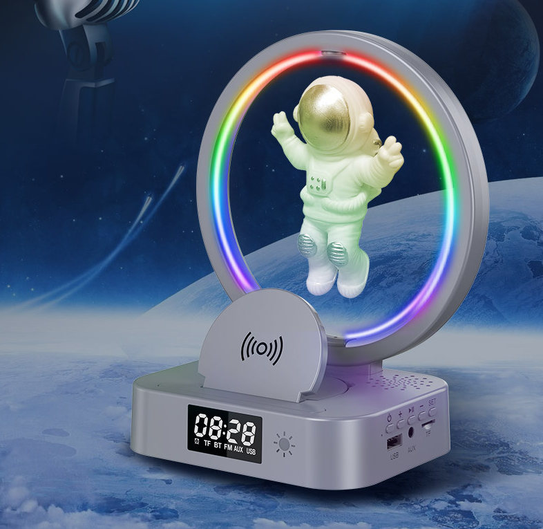 Loa bluetooth đa năng kiêm Sạc không dây, Đồng hồ, Đèn led RGB Astronaut in Space