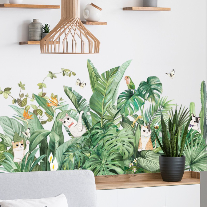 Decal trang trí tường - Những chú mèo ở trong bụi cây rậm rạp
