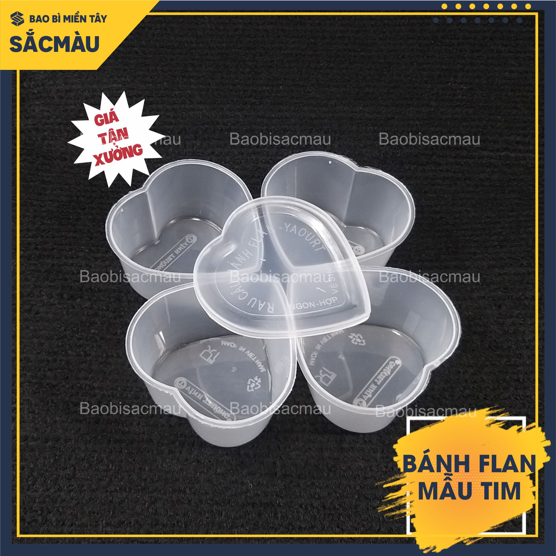 50 Khuôn nhựa làm bánh flan, rau câu, bánh da lợn hình trái tim kèm nắp đẹp mắt