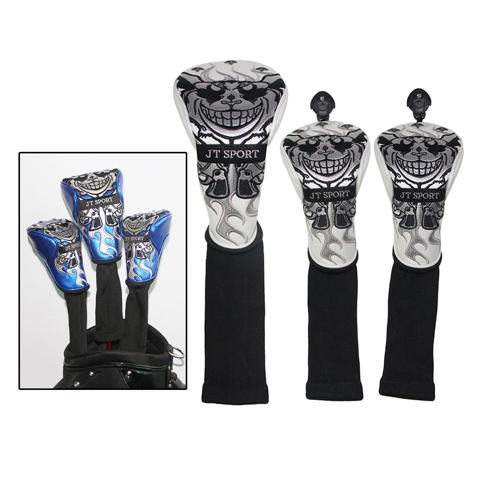 Golf Head Covers 3pcs Driver Fairway Wood Headcovers for Golf Clubs White