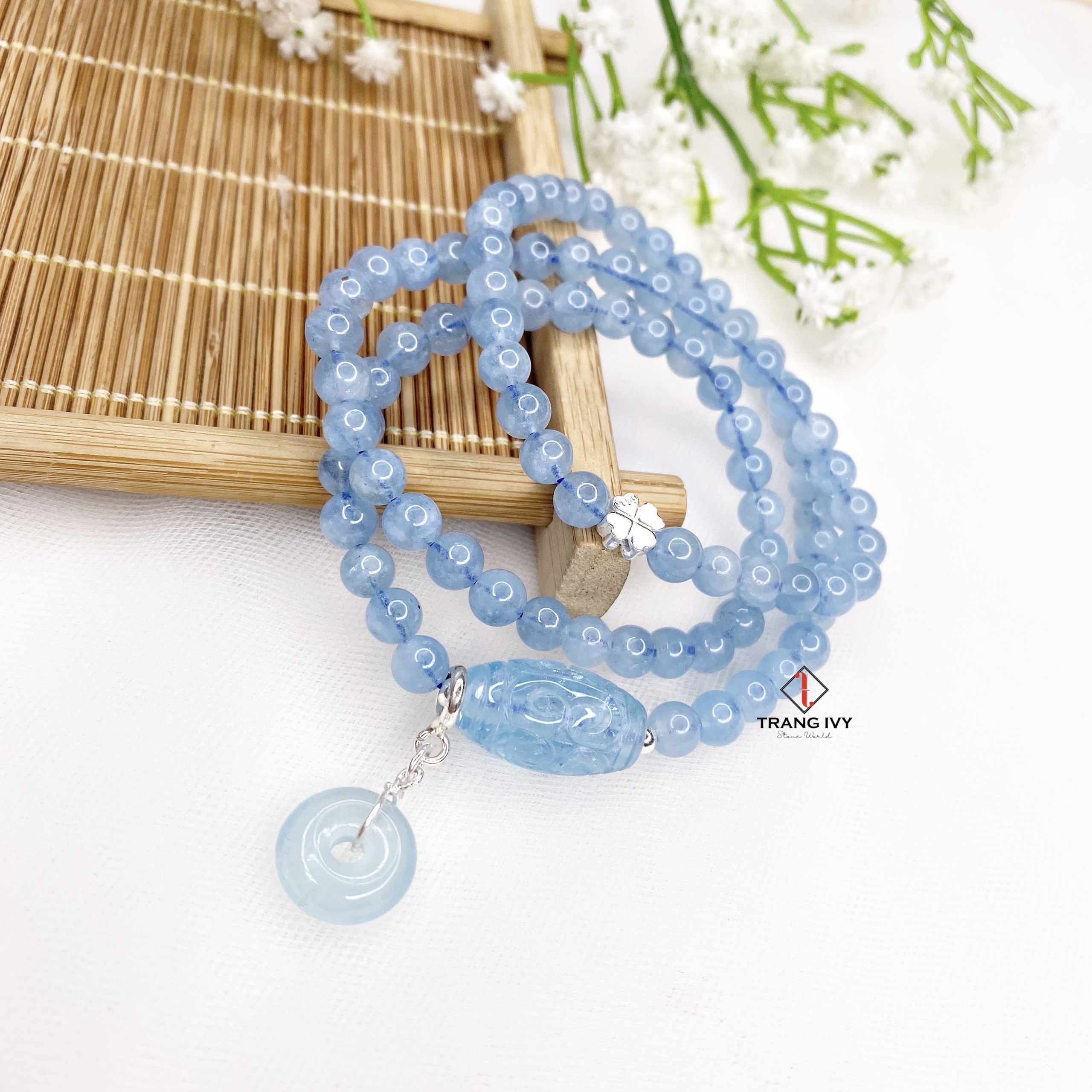 Vòng Tay Hạt Đá Aquamarine mệnh thủy mộc - TRANG IVY