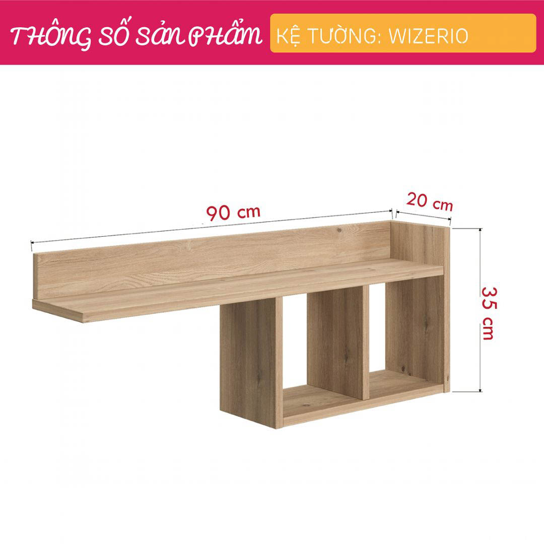 Kệ gỗ treo tường trang trí hiện đại SMLIFE Wizerio | Gỗ MDF dày 17mm chống ẩm | D90xR20xC35cm