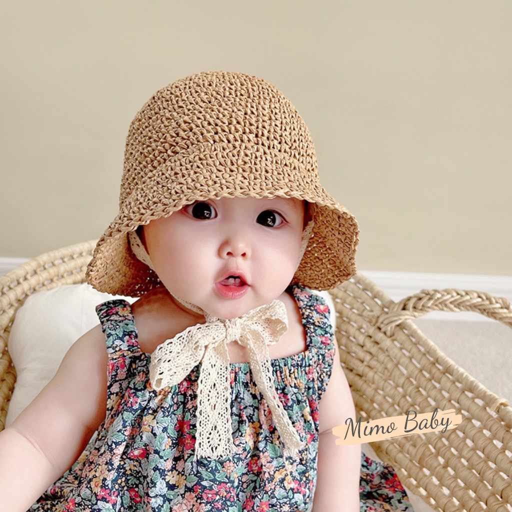 Mũ nón tai bèo chất cói mềm buộc dây ren đáng yêu cho bé MH244 Mimo Baby