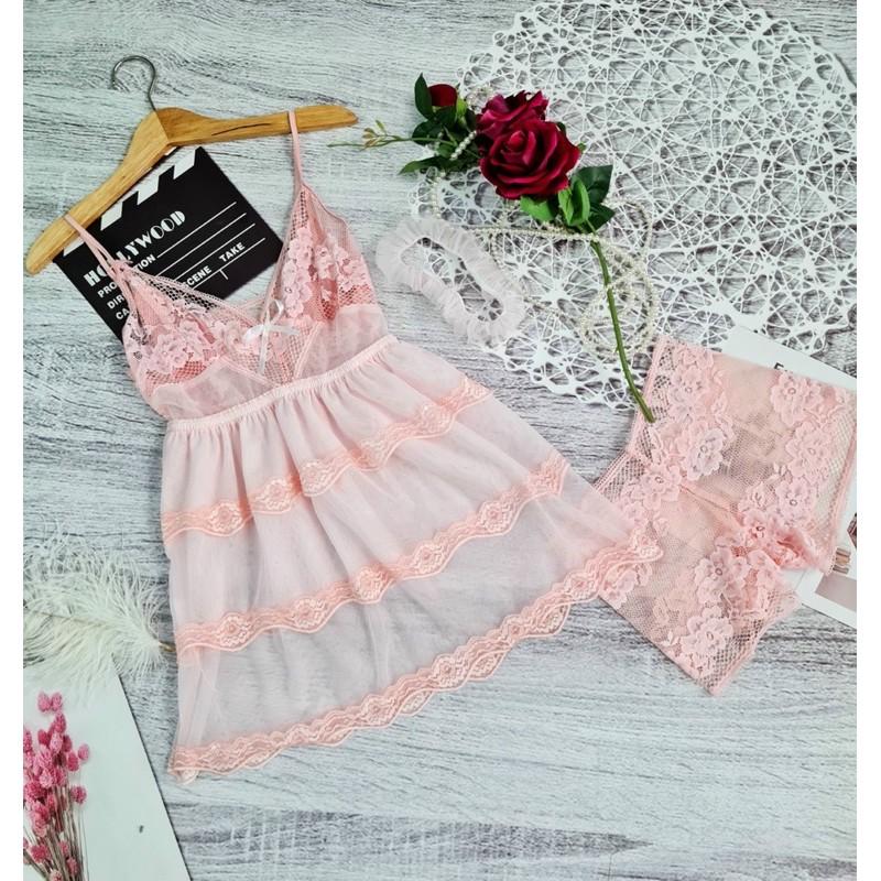 Váy ngủ phối ren kèm quần