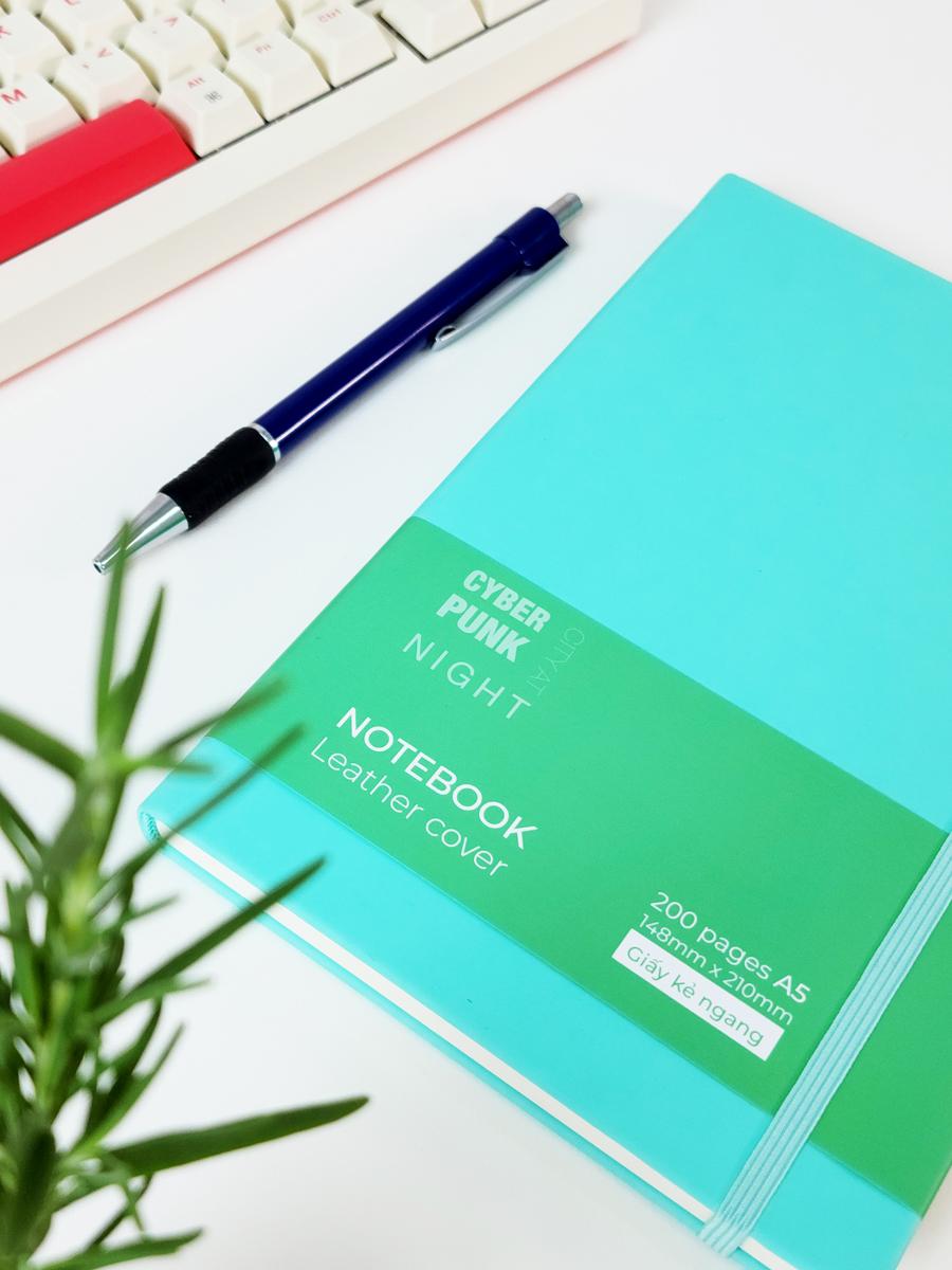 Sổ Bìa Da A5 - Kẻ Ngang 200 Trang 80gsm - Cyber Punk - The Sun 02 - Màu Xanh Mint