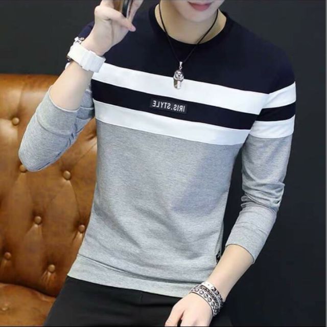 Áo thun nam tay dài, Áo thun nam sọc FASHION