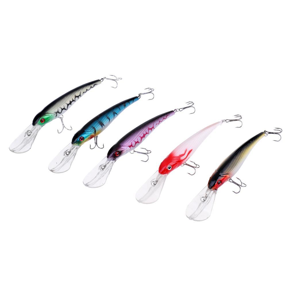 5pcs Plastic Minnow Fishing Lures Bass Crankbait Kit Saltwater/Freshwater Fishing Diving Lure Fishing Tackle Hooks Crankbait Hard Minnow Baits