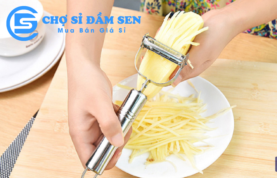 Dao bào rau củ quả inox đầu ngang đa năng 3 trong 1 có thể thái sợi, gọt mắt, bào vỏ siêu bén G30-Daobao-ngang