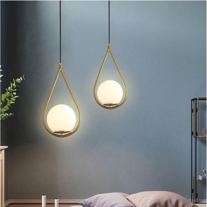 Combo đèn thả LAMES chao thủy tinh địa cầu, khung mạ vàng hình giọt nước - kèm bóng LED chuyên dụng .