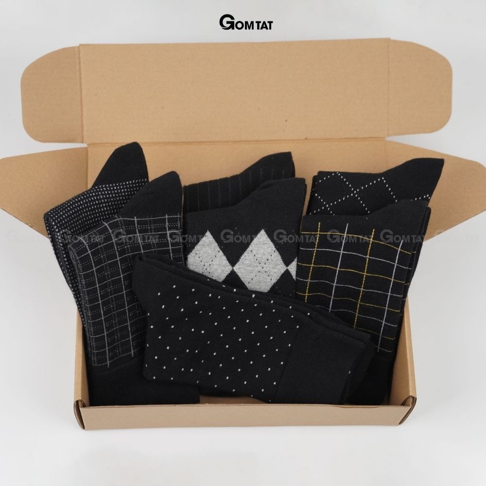 Hộp 7 đôi tất đi giày tây nam cổ cao màu đen, vớ nam công sở cao cổ, chất liệu cotton cao cấp thoáng khí - GOM-MIX10-CB7