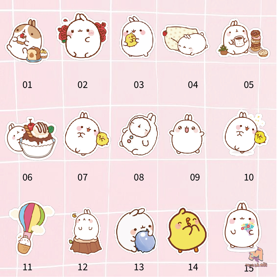 Miếng dán Stickers chủ đề Molang