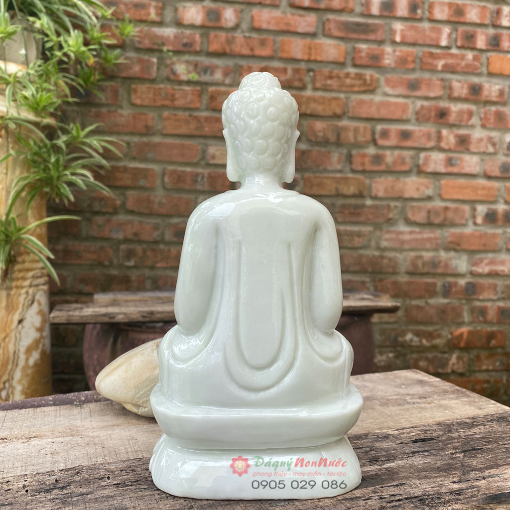 Tượng Phật Adida phong thủy đá trắng xanh 20cm