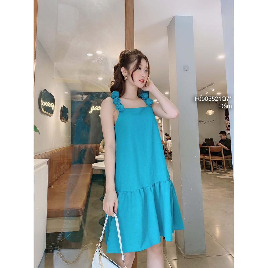 Đầm dáng suông phối đuôi bèo 2 dây đính hoa nổi!