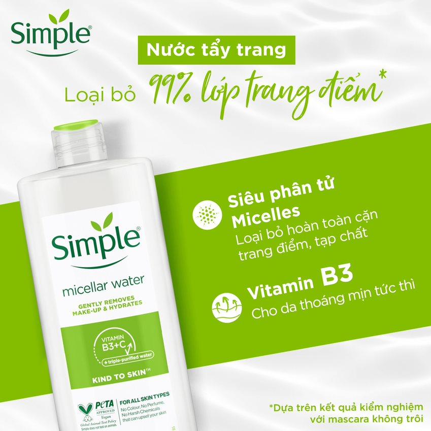 Nước Tẩy Trang Simple Dịu Nhẹ Làm Sạch Lớp Trang Điểm Và Cấp Ẩm Cho Da 400ml