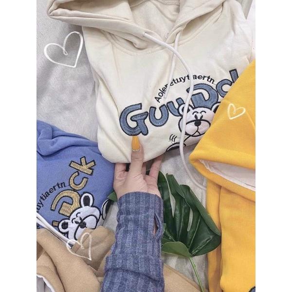 Áo khoác chui đầu hoodie nỉ ngoại tay phồng in gấu AN516 unisex ulzzang nam nữ