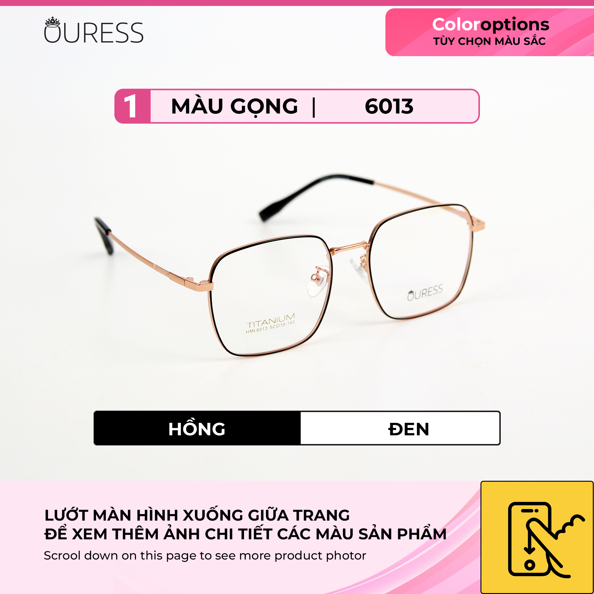 Gọng kính Titanium cao cấp thời trang nam nữ Ouress HML6013