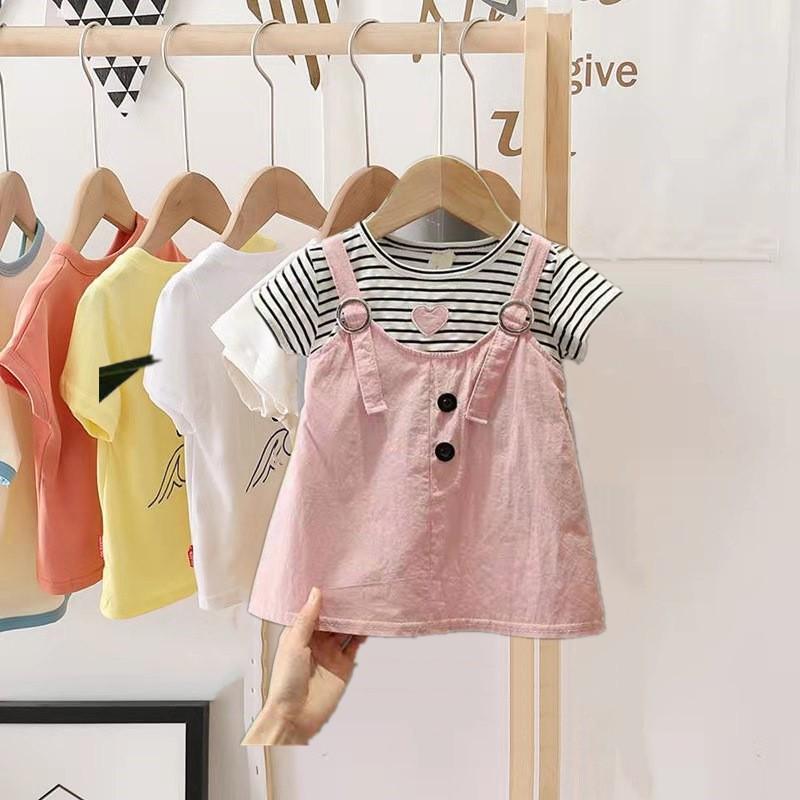 Váy Yếm Mèo Hồng Bé Gái, Chất Thun Cotton co giãn tố