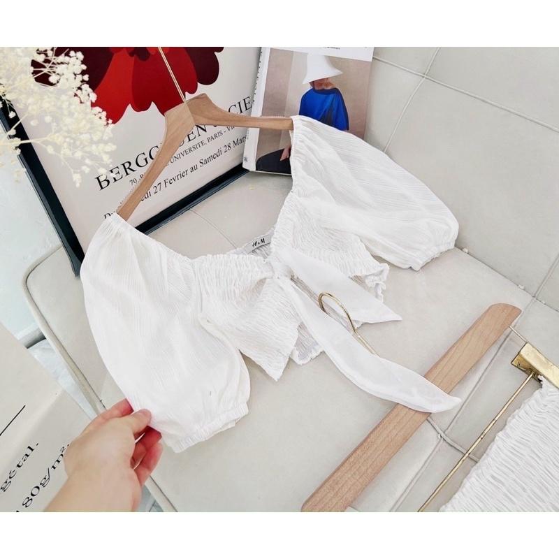 Set váy đũi trễ vai màu trắng