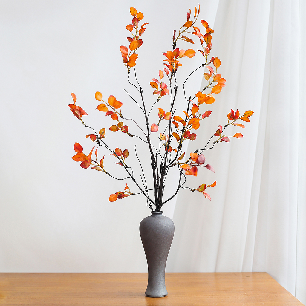 Lá Giả - A1 Camelia, Bình + 3 Cành Lá Nho Dại Decor Cao Cấp, Cành Dài 34cm Gồm 2 Nhánh, Uốn Dẻo Tùy Thích, Trang Trí Phòng Cực Sang Trọng