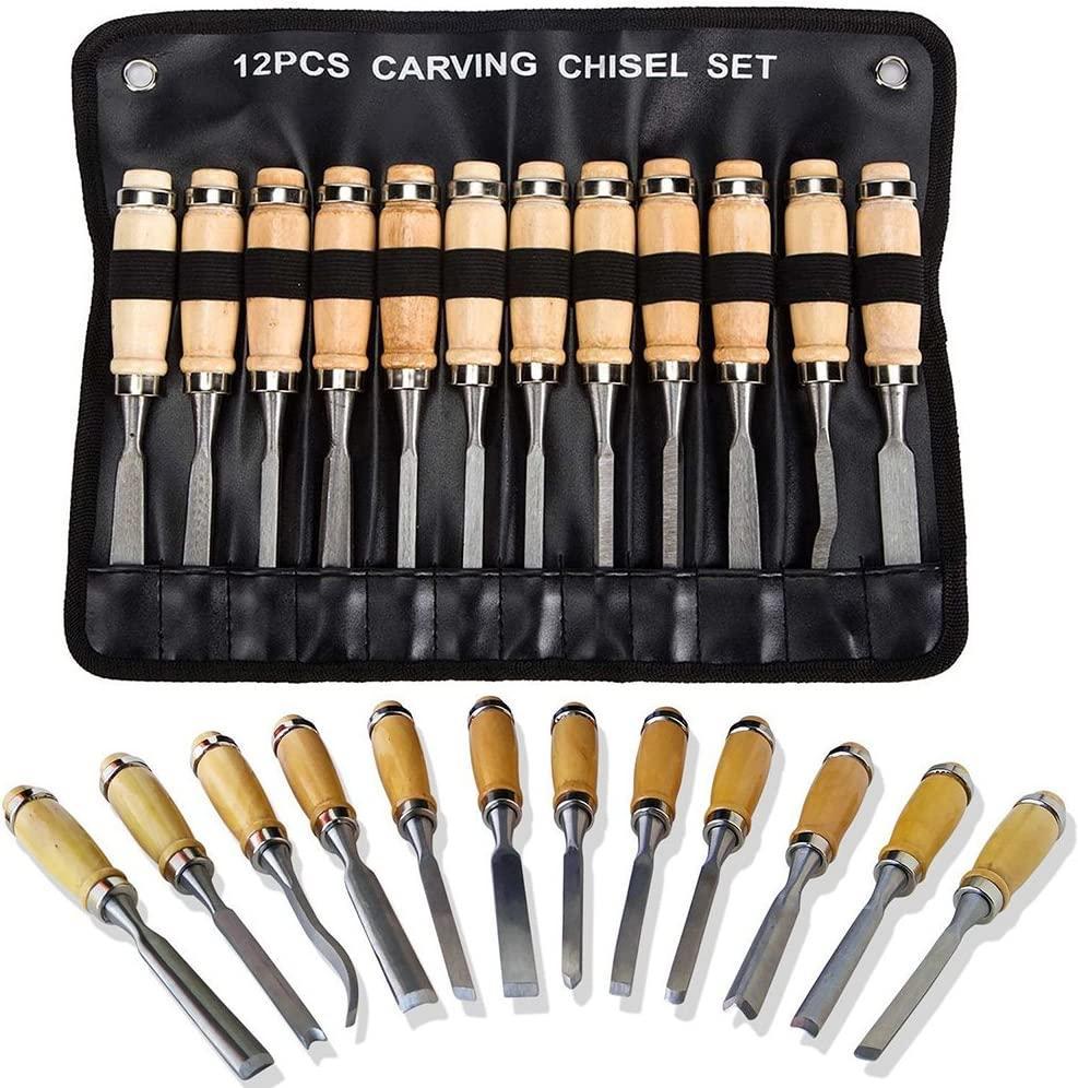 Bộ đục khắc gỗ chuyên nghiệp - Bộ dụng cụ chế biến gỗ sắc nét 12 mảnh