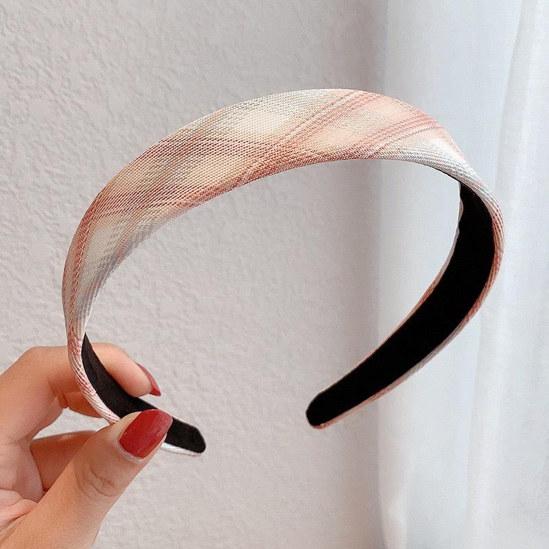 HCM_Băng đô vải bản rộng họa tiết sọc caro phong cách Hàn Quốc nhẹ nhàng