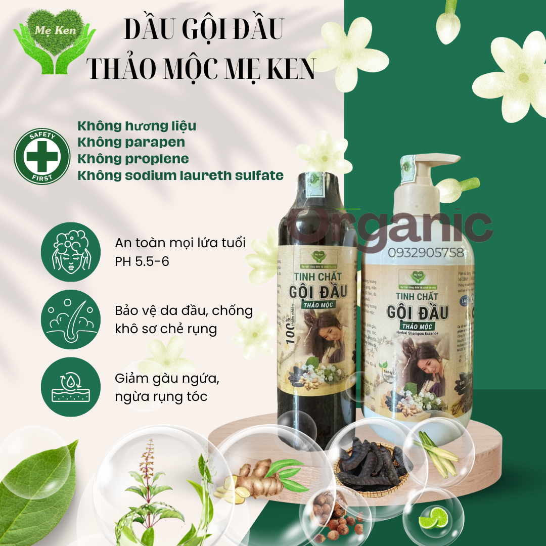 Tinh Chất Gội Đầu Thảo Mộc MẸ KEN 500ml Kích thích mọc tóc, giảm gãy rụng, giảm gàu, giảm nấm ngứa - tặng kèm 1 khăn tắm