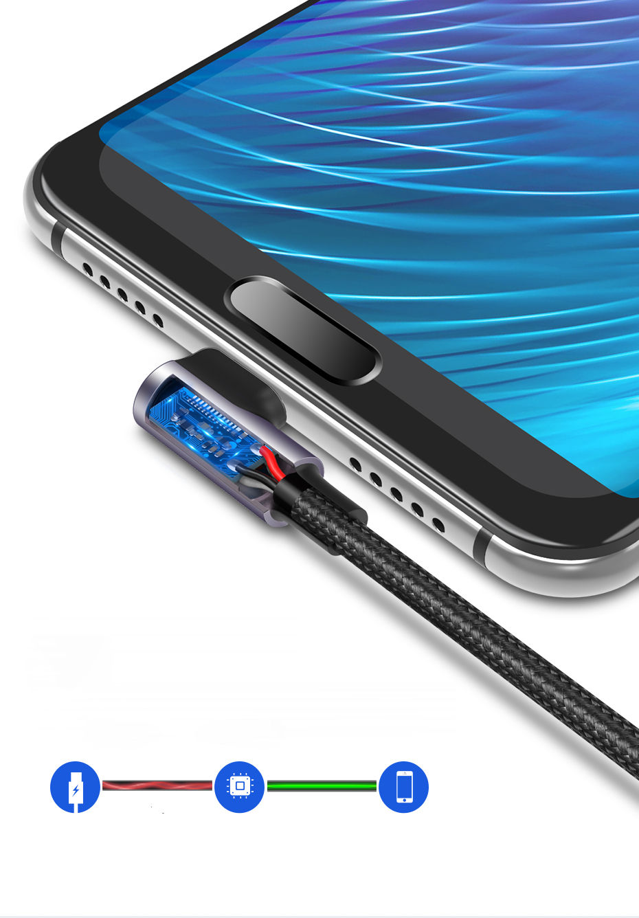 Cáp sạc USB 2.0 sang USB type C đầu vuông góc 90 độ UGREEN US284 50941 - Hàng Chính Hãng