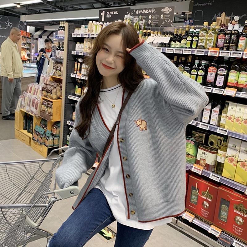 Áo khoác cardigan len cổ V cài khuy phối viền style nữ sinh Hàn Quốc