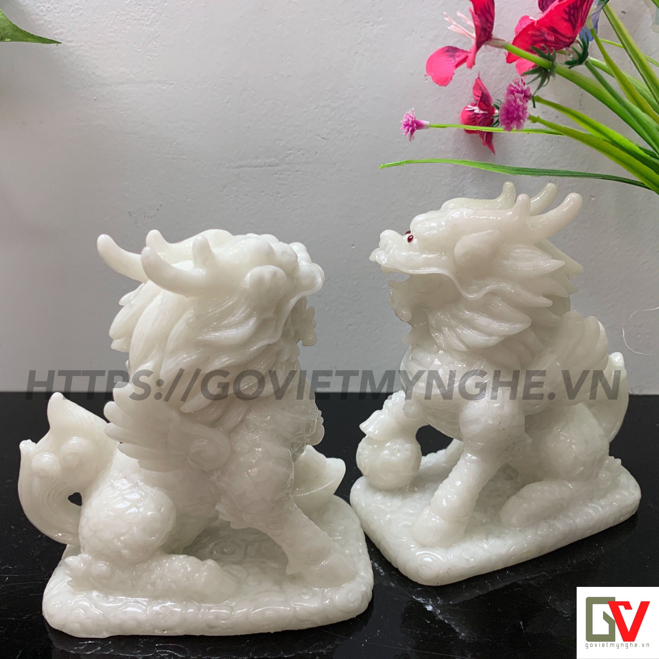 Cặp 2 Tượng Đá Tỳ Hưu Phong Thủy 2 Sừng - Trang Trí Bàn Làm Việc - Cao 12cm - Đá Non Nước