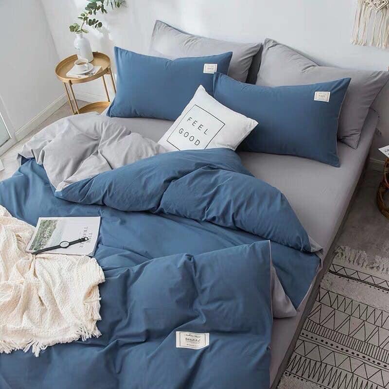 Bộ chăn ga gối cotton TC màu đỏ pha ghi