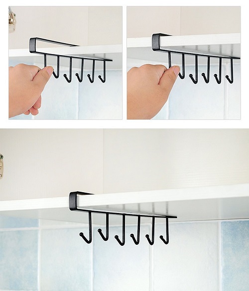 Bộ 2 Móc treo gầm bếp, tủ quần áo- Gía treo đa năng 5 móc 26,5x7cm, màu ngẫu nhiên+ Tặng kèm hình dán ngẫu nhiên