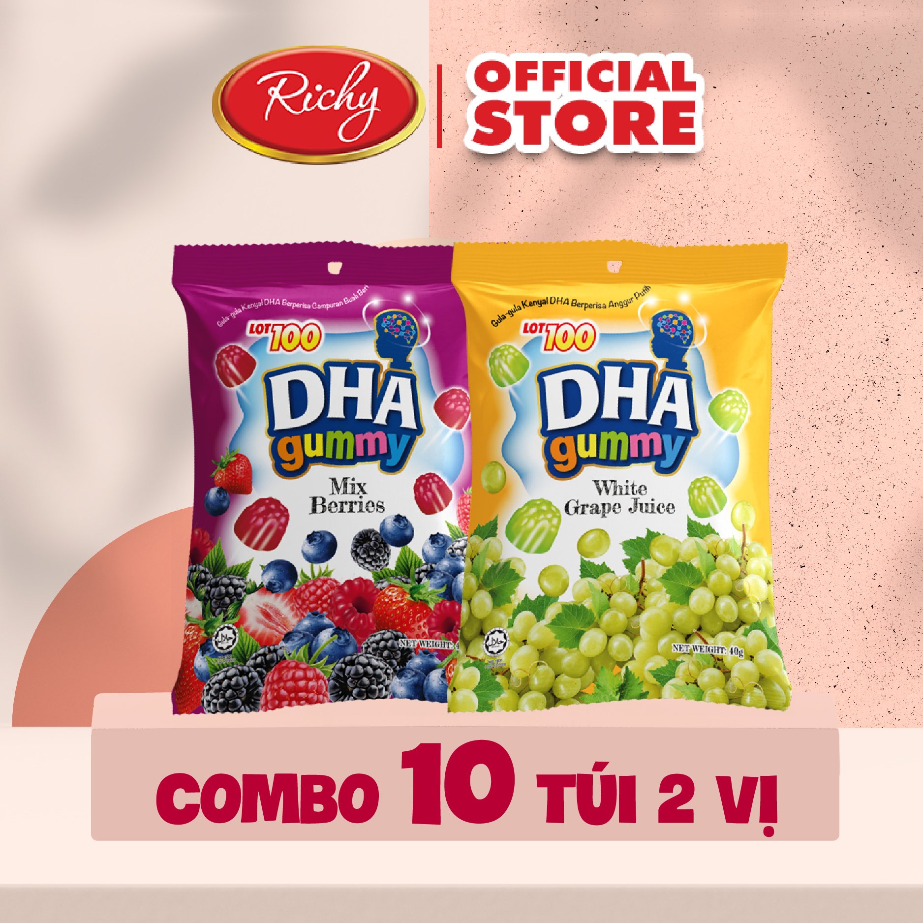 Combo 10 Gói Kẹo LOT100 DHA tổng hợp 40gx24