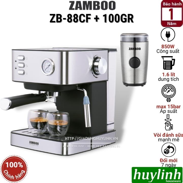 Máy pha cafe gia đình Zamboo ZB-93CF + Tặng máy xay ZB-100GR + 500gr cà phê hạt nguyên chất - Hàng chính hãng