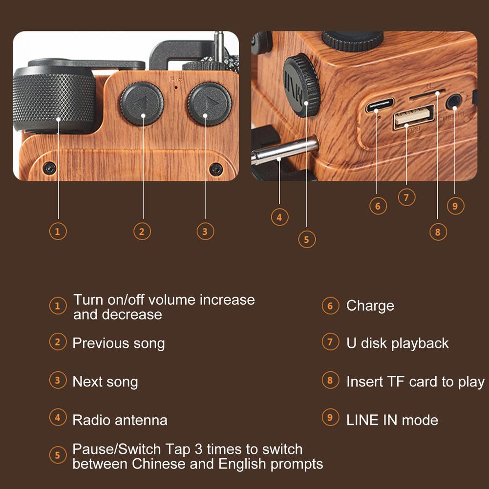 Loa tương thích với bluetooth retro di động không dây gọi tay không dây U Disk hoài cổ âm thanh nhỏ Outdoor FM Radio Màu sắc: màu gỗ