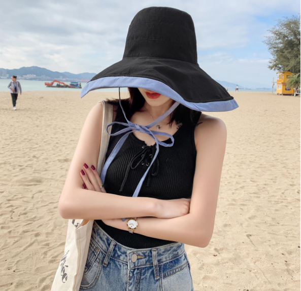 Mũ nữ chống nắng rộng vành đội 2 mặt thời trang, nón chống nắng chống tia cực tím cao cấp