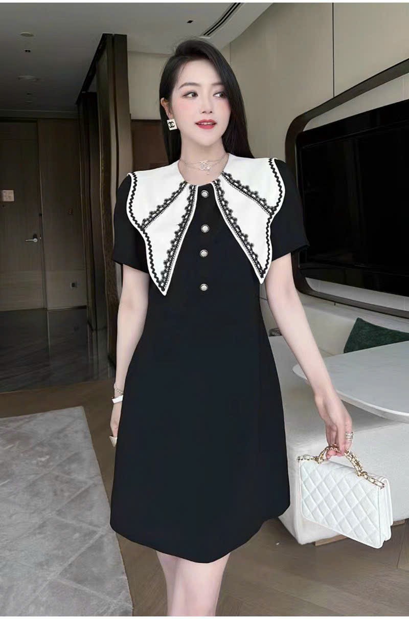 Đầm suông cổ thêu cao cấp