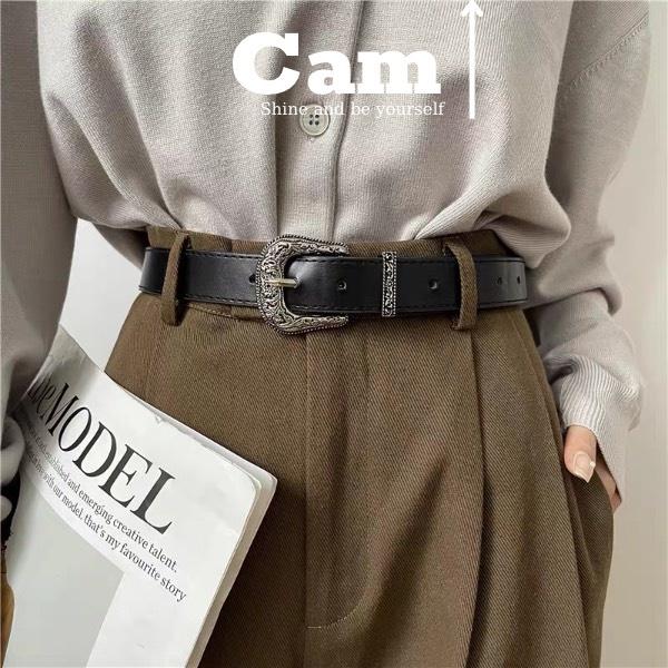 Thắt Lưng Nam Nữ Sơn Tùng bản khắc hoa văn Vintage Màu Đen Bạc Đẹp Cam - Dây Nịt Lưng Nam Nữ Unisex Mặt Kim Loại Vintage