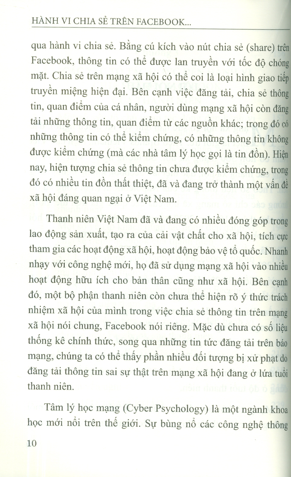 Hành Vi Chia Sẻ Trên F.a.c.e.b.o.o.k Của Giới Trẻ Hiện Nay (Sách Chuyên Khảo)