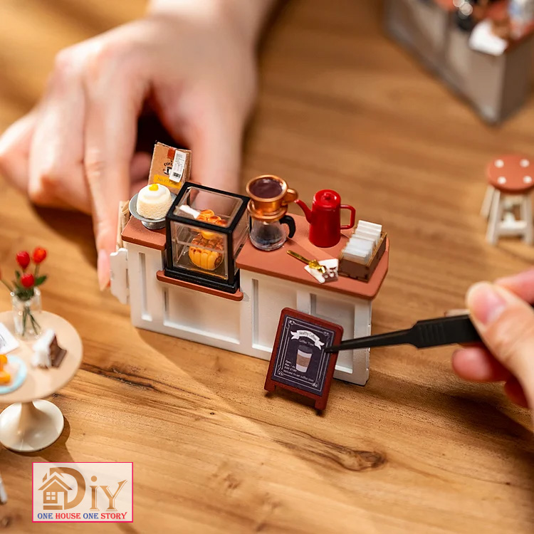 [Bản Tiếng ANH] Nhà búp bê gỗ DIY Miniature Robotime Rolife | NO.17 CAFE DG162 tự lắp ghép - Quà tặng trang trí sáng tạo