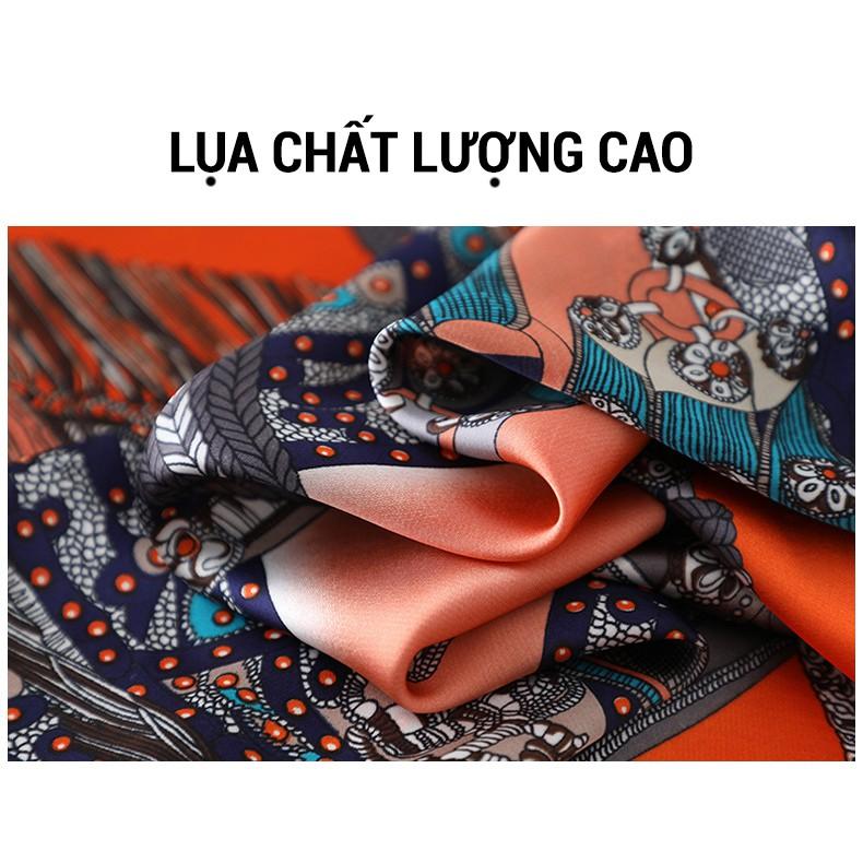 Khăn Lụa Vuông (Khăn Turban) Cao Cấp Họa Tiết Yên Ngựa Viền Chấm Bi Thanh Lịch Chất Chifon 70x70cm- Mã KL029