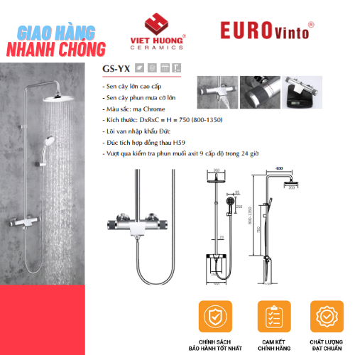 BỘ SEN TẮM ĐỒNG THAU NÓNG LẠNH EUROVINTO CAO CẤP MÃ GS-YX
