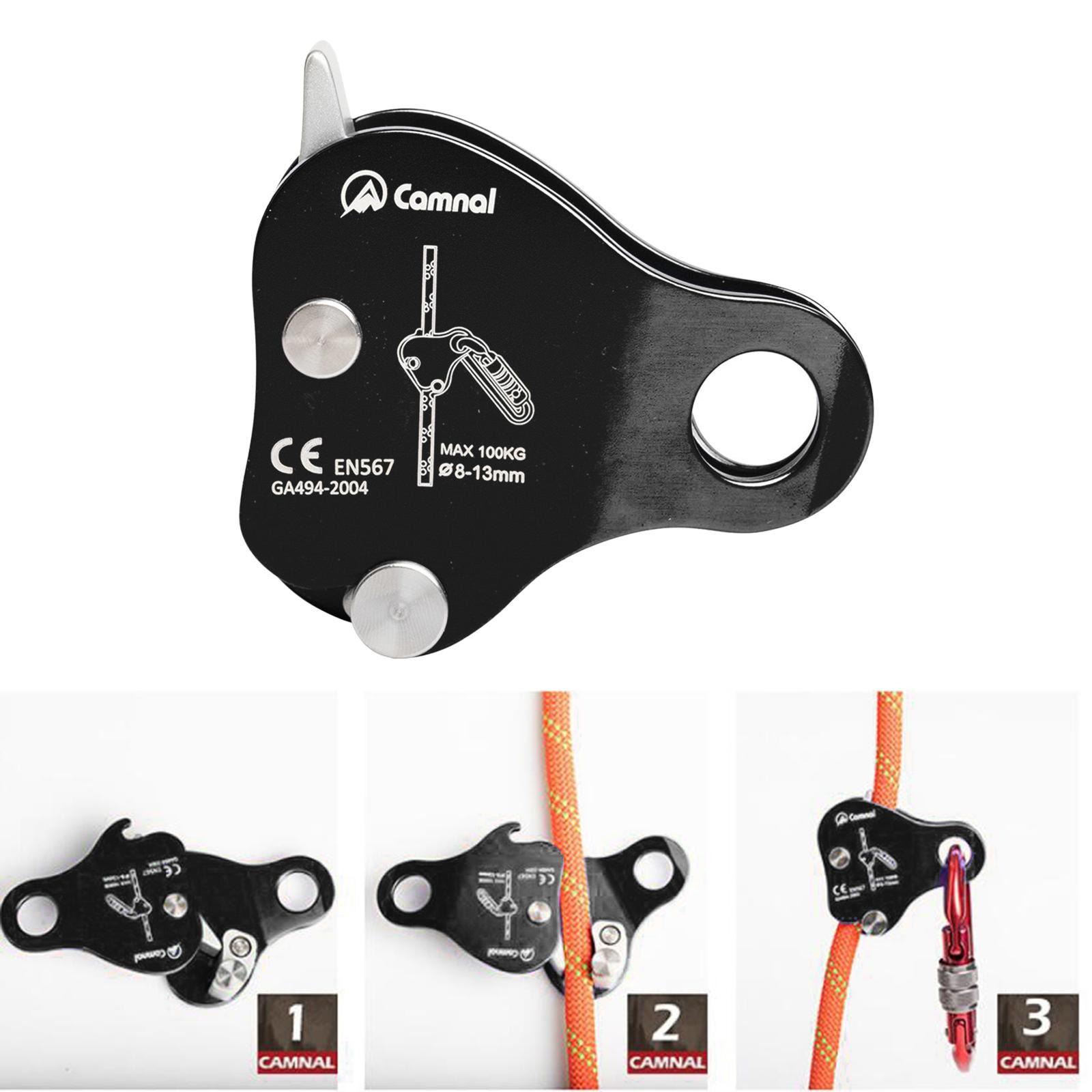 Safety Rope Grab Rock Climbing Arborist Fall Arrester Pulley Device Black